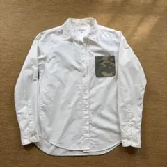 GLOBAL WORK 白シャツ カモフラポケット 長袖シャツ メンズ M