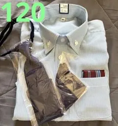 水色 ストライプ 長袖シャツ 120ネクタイ ポケットチーフセット