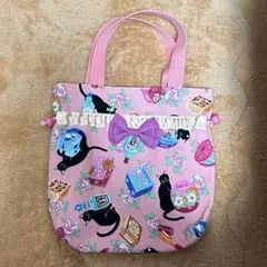 猫 巾着ポーチ 袋 ハンドバッグ ピンク