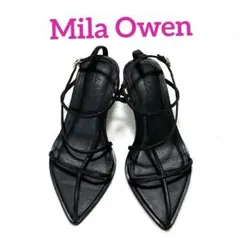 【未使用品に近い】Mila Owen Tストラップサンダル　ポインテッドトゥ　黒