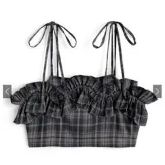 リボンストラップチェック柄フリルビスチェ