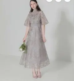 leja スパンコール花柄刺繍プチハイネックAラインワンピース M