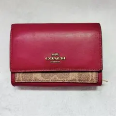 COACH コーチ 折り財布 コンパクトウォレット シグネチャー レッド系