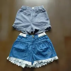 チェック柄・デニム　ショートパンツ2点セット