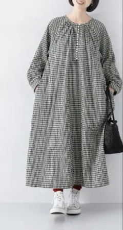 多ボタン ロングワンピース　ゼロハチマブ　ギンガムチェック 08mab
