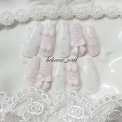 ネイルチップ 現品オーダー バレエコア 量産型 フレンチガーリー 韓国 ワンホン