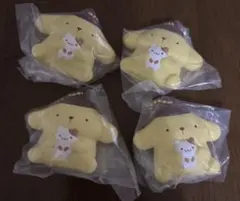 【4つセット】ポムポムプリン　ガチャ　ストラップ　ぺたんこマスコット