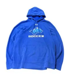 アンダーアーマー　プリントパーカー　刺繍　古着　スポーツ　ブルー　L 7Aa