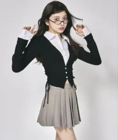 ダーリッチ　シャツドッキングレースアップニットトップス