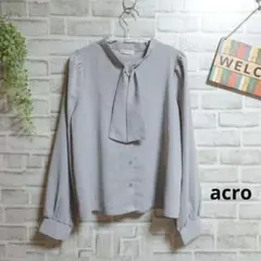 アクロ ボウタイブラウス 袖ボリューム 無地 大人可愛い 上品 ゆったり F