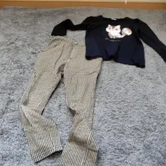 猫刺繍Tシャツとストライプパンツセット 100cm