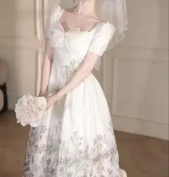 極美品　花嫁 M~XL 花柄 豪華演出服 結婚式ドレス ワンピース 二次会ドレス