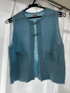 BEAMS BOY チャイナボタン ニットベスト サックス