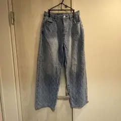 GRL ダイヤ柄フリンジストレートデニムパンツ[nh153]