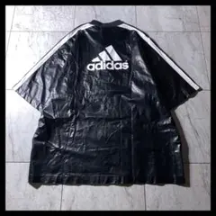00s adidas ハーフスナップ ナイロン プルオーバー 半袖 ピステ 黒