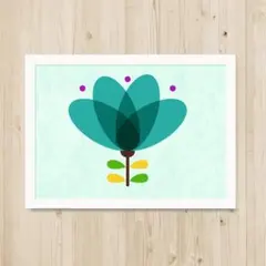 【A4フレーム付】北欧アート ｜ グリーンフラワー #FL10