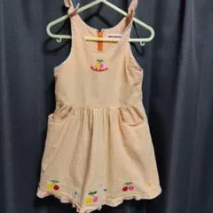 「美品」MIKIHOUSEオレンジチェック柄 夏ワンピース１００cm