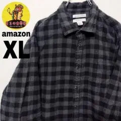 USA古着 amazon ネルシャツ　XL ブラック　グレー　チェック