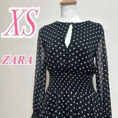 ZARA XS ブラック・ホワイト ドット ワンピース　シフォン　きれいめコーデ