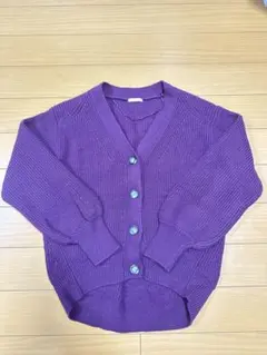 パープル ボタン付きカーディガン