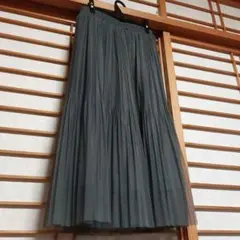 チュールプリーツスカート ロング グレー ウエストゴム 大人可愛い