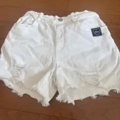 JEUX ホワイト デニム ハーフパンツ ダメージ加工　150