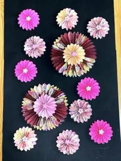 折り紙　春ペーパーファン　大小セット②壁面飾りに♪