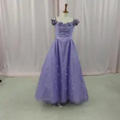 オフショルダー紫カラードレス