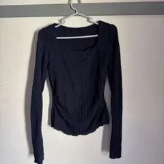 ダークブルー 長袖 Tシャツ スクエアネック