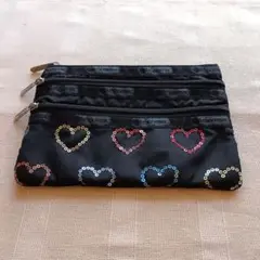 LeSportsac レスポートサック スパンコール ポーチ ブラック ハート柄