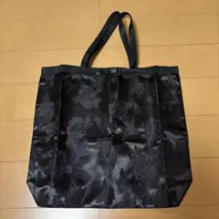 黒花柄サテン トートバッグ