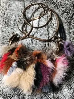 天然ファー マルチカラー ショルダーバッグ