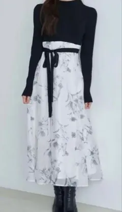 MERCURYDUO フラワードッキングコルセットニットワンピース　M