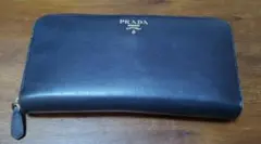 プラダ PRADA ネイビー ラウンドファスナー長財布 使用感あり