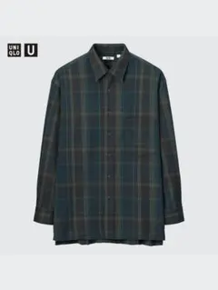 ユニクロ　フランネルオーバーサイズチェックシャツ（長袖）ブルー　UNIQLO U
