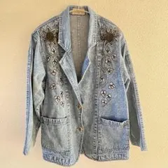 【希少】向日葵の刺繍　ライトブルー　デニムジャケット