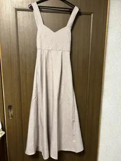 ベージュ サロペット リボン付き