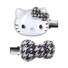 ぷっくりったいへアクリップ　ハローキティ　千鳥柄キティ
