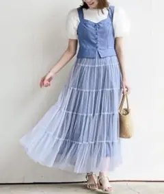 rps (アールピーエス) デニムチュール切替ティアードジャンドレ