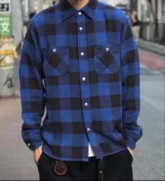 ◎ファイブブラザーFIVEBROTHER　ネルシャツ　バッファローチェック青黒◎