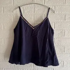キャミソール【M】クロップド Vネック Aライン 裏地付き レーヨン コットン