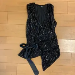 スパンコール　ベスト　黒　ブラック　衣装　シーイン　S