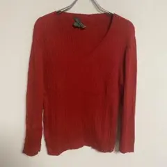 POLO RALPH LAUREN 赤 リブ編みVネック長袖ニット S