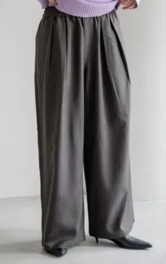 新品LOWRYS FARMグレー ワイドパンツ ウール調ツイル