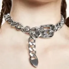 パンク ジオメトリックチャンキーチェーンベルトバックルネックレス