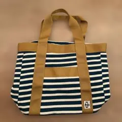 チャムス　ボーダートートバッグ　ブルー（緑より）×イエロー　大容量内側ネット付き