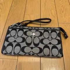 【COACH】ロゴプリント ポーチ ブラック/グレー