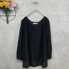 美品 image シャツ ブラウス 七分 総レース L ブラック レディース