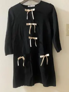 ZARA 黒 リボン付き 七分袖ワンピース　M