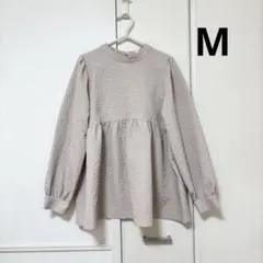 長袖ペプラムブラウス エンボス加工 ジャガードトップスM